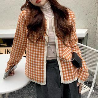 Gingham Cardigan / Long-sleeve Turtleneck Top