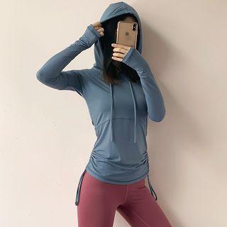 Long-sleeve Plain Hooded Sports Top