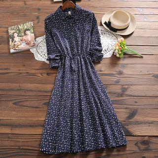 Long-sleeve Floral Print Midi A-line Corduroy Shirtdress