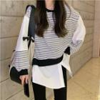 Mock Two-piece Striped Sweatshirt Black & White - One Size