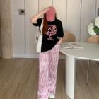 Short-sleeve Lettering T-shirt / Print Pants