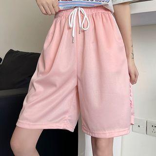 High-waist Wide-leg Printed Sweat Shorts