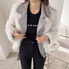 Pleather-panel Faux-fur Biker Jacket