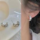 Rhinestone Hook Earring 1 Pair - 1559a - Silver - One Size