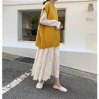 Knit Vest / Long-sleeve Maxi Accordion Pleated Dress