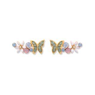 Fashion And Elegant Plated Gold Butterfly Flower Cubic Zirconia Stud Earrings Golden - One Size