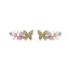 Fashion And Elegant Plated Gold Butterfly Flower Cubic Zirconia Stud Earrings Golden - One Size