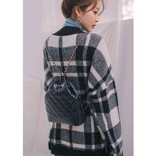 Drawcord Quilted Bucket Backpack Black - One Size