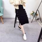 Midi Buttoned Straight-fit Knit Skirt Black - One Size