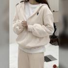 Bear-embroidered Zip-up Hoodie