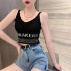 Sleeveless Lettering Knitted Cropped Top