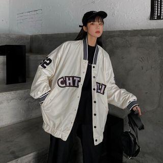 Long-sleeve Embroidered Lettering Baseball Jacket