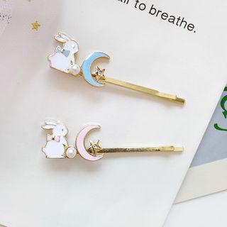 Faux Pearl Alloy Rabbit Moon & Star Hair Pin