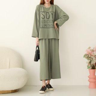Lettered T-shirt & Wide-leg Pants Set