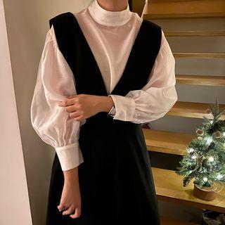 Puff-sleeve Top / Pinafore Dress