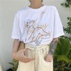 Elbow Sleeve Print T-shirt White - One Size