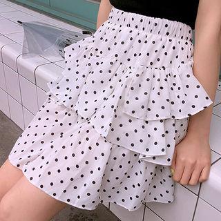 Ruffle-tiered Polka-dot Miniskirt