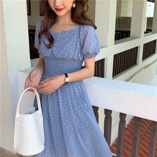 Off-shoulder Frill Chiffon Midi Dress