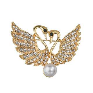 Faux Pearl Rhinestone Swan Brooch As Shown In Figure - One Size