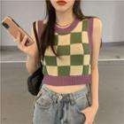 Check Cropped Sweater Vest Check - Green - One Size