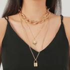 Cat Eye Stone Alloy Lock Pendant Choker Necklace