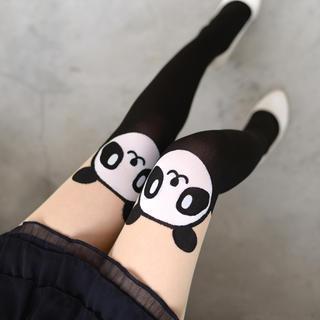 Panda Print Two-tone Tights Black, White And Nude - One Size