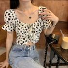 Off-shoulder Printed Lace-up Top As Shown In Figure - One Size