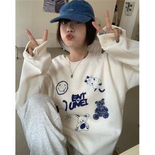 Graphic Print Sweatshirt Blue Print - Light Almond - One Size