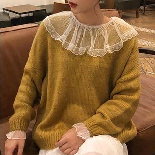 Plain Sweater/ Capelet Long-sleeve Mesh Top