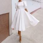 Puff-sleeve Short-sleeve Midi A-line Dress