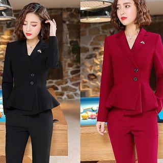 Ruffled Blazer / Dress Pants / Pencil Skirt / Set