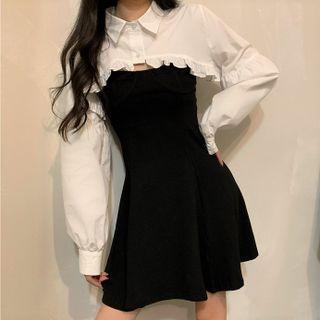Ruffle Trim Cropped Shirt / Strappy A-line Dress