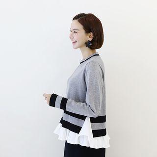 Piped Layered Frill-hem Knit Top
