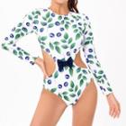 Long-sleeve Fruit Print Cutout Swimsuit
