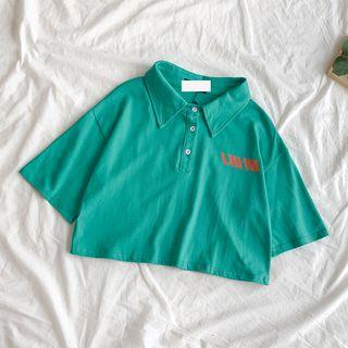 Printed Short-sleeve Crop Polo Shirt