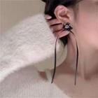 Ribbon Rhinestone Alloy Earring 1 Pair - S925 Silver Needle Earring - Black - One Size