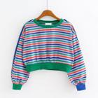 Cropped Contrast-trim Striped Hoodie