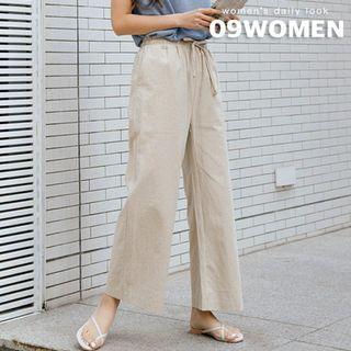 Plus Size Linen Blend Wide Pants