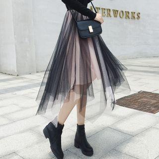 Asymmetrical Hem Midi Mesh Skirt