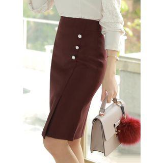 Wrap-front Faux-pearl Detail Skirt