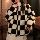 Plaid Zip-up Jacket Plaid - Black & White - One Size