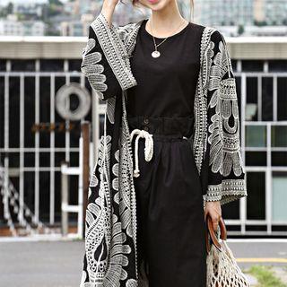 Embroidered Oversized Long Robe Cardigan