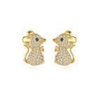 Sterling Silver Plated Gold Simple Cute Little Mouse Stud Earrings With Cubic Zirconia Golden - One Size