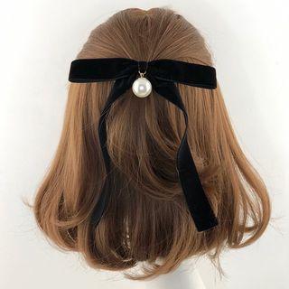 Faux Pearl Velvet Bow Hair Clip As Shown In Figure - One Size