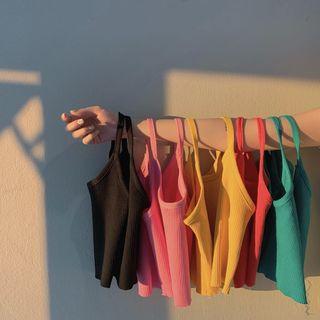 Plain Slim-fit Rib-knit Cropped Camisole