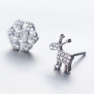 925 Sterling Silver Christmas Non-matching Rhinestone Earrings