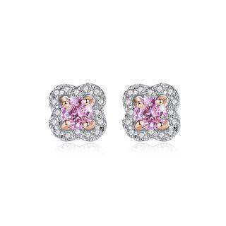 Sterling Silver Elegant Fashion Flower Stud Earrings With Pink Cubic Zirconia Silver - One Size