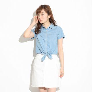Short-sleeve Tie-hem Denim Shirt