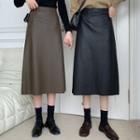 Pu High-waist Waist Midi Skirt