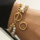 Faux Pearl Layered Alloy Bracelet 0931 - Gold - One Size